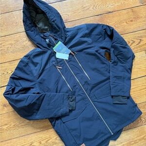 Navy Hooded Ski Jacket with Zipper Pockets